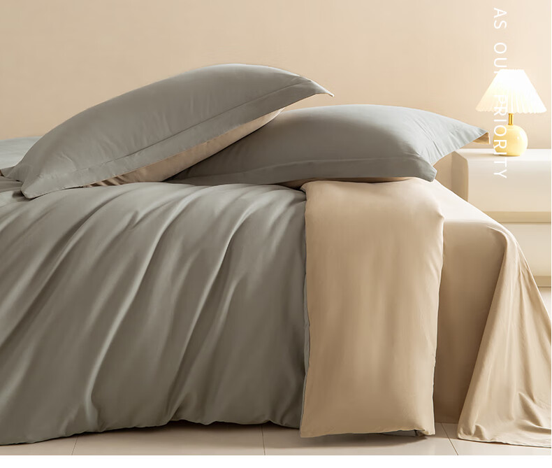 AMOR Antibacterial Class A 100-Count Cotton Brushed Four-Piece Bedding Set Pure Cotton Winter Duvet Cover Fitted Sheet Gem Blue Standard 8