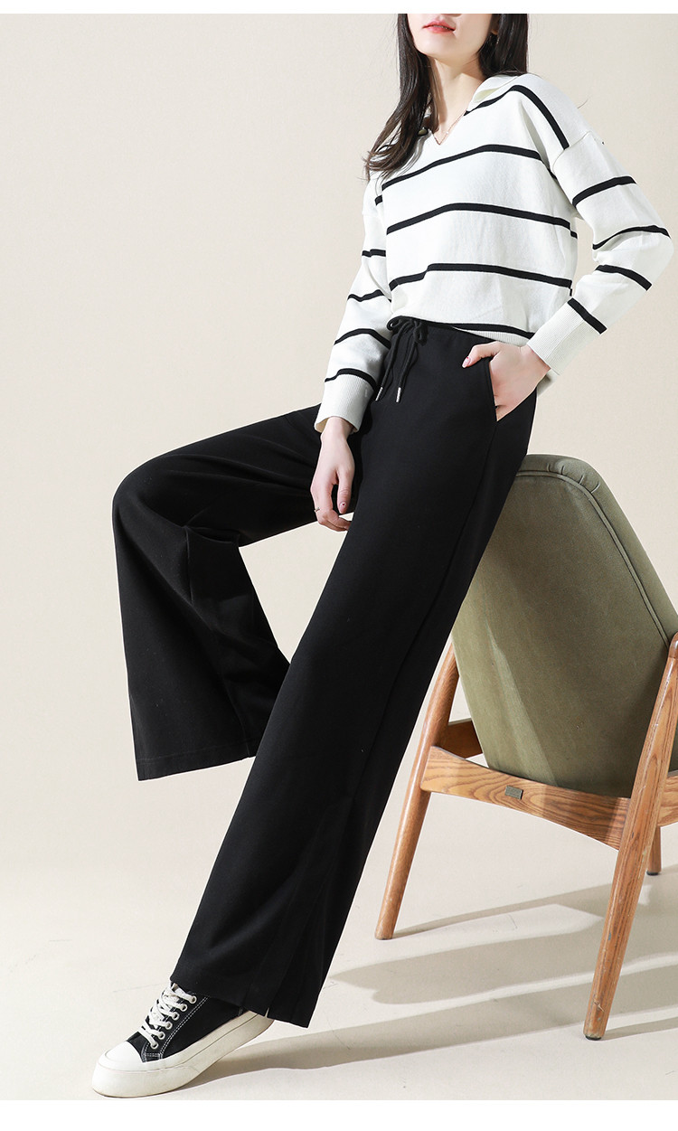 Dme [Knitted Pants] Spring And Autumn Commuter Women's Trousers with Drawstring Elastic Waist Straight Casual Wide-Leg Pants for Wome 12