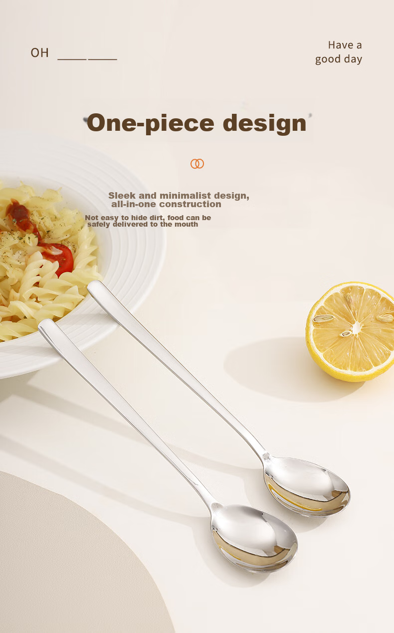 CAIZHI 304 Stainless Steel Spoons, Large Household Soup Spoons, Eating Spoons, Long-Handled Round Spoons, Set of 2, CZ6800 7