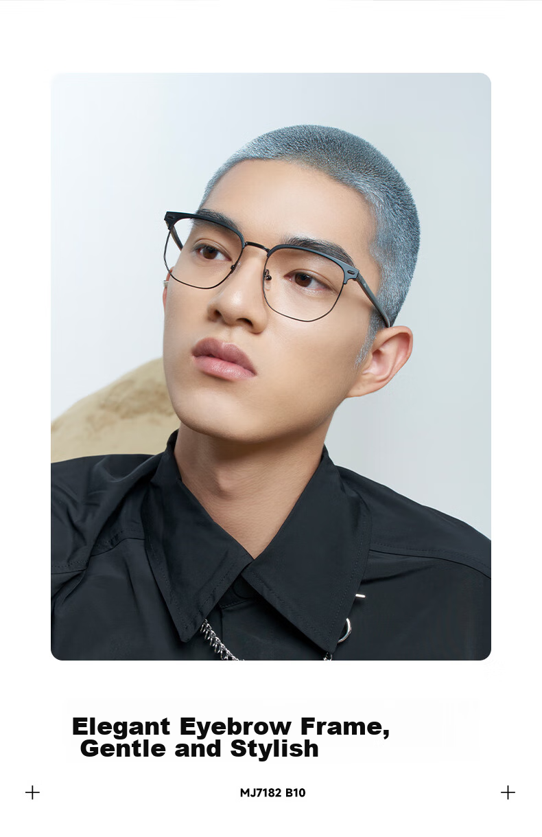 MOLSSION Eyeglass Frames, Browline Glasses MA6016, B16 Silver Upper Brow Transparent Gray 3