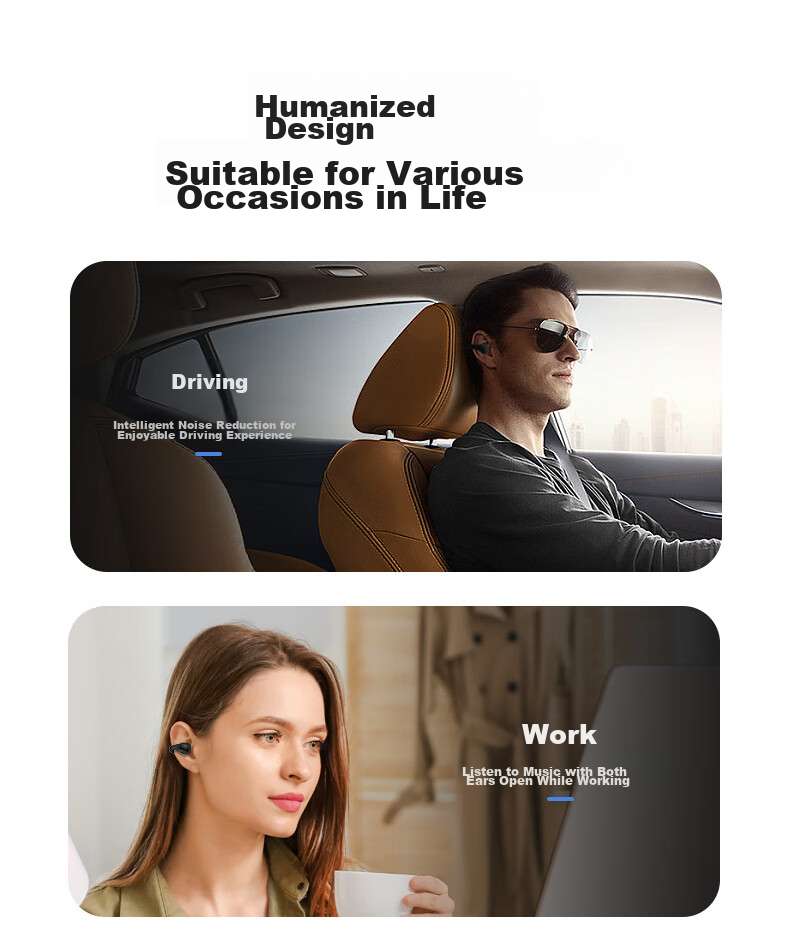 ALittleFlower Single-Ear Clip-On Headphones, Open-Style Wireless Bluetooth Earphones, Comfortable And Secure Wear, Long Battery Life / Suitable for Apple, Huawei, Xiaomi, OPPO, Students, Black 20