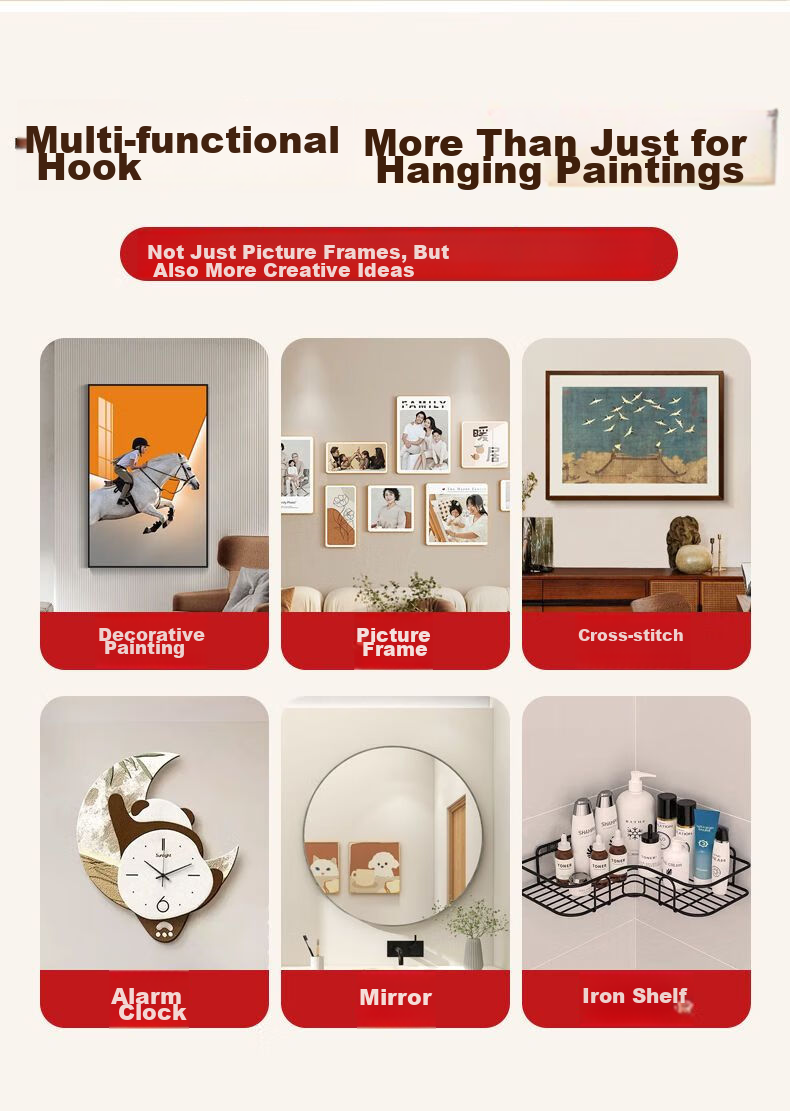 Bahainiao Hanging Kit, No Drilling Required, Specially Designed for Wedding Photos, Hooks for Wall Frames, Mural Adhesive Hooks, No-Trace Nails 6