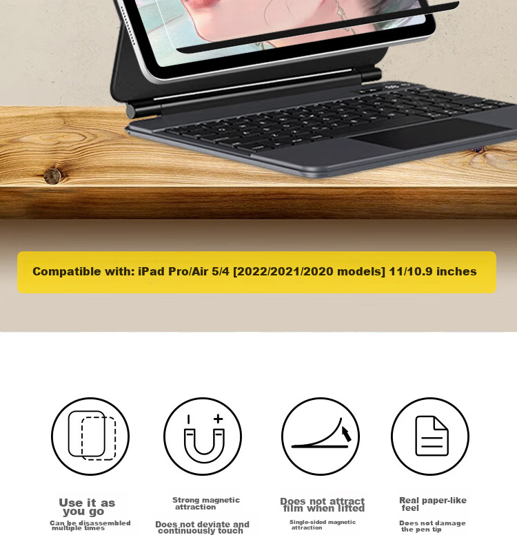 ESCASE IPad Air 5/4/pro Magnetic Paper-Like Film, Removable, Compatible with 2022/2021/2020/2018 Models, Full Screen Protection for 11/10.9-Inch Tablets, Writing And Drawing Kent Film 2