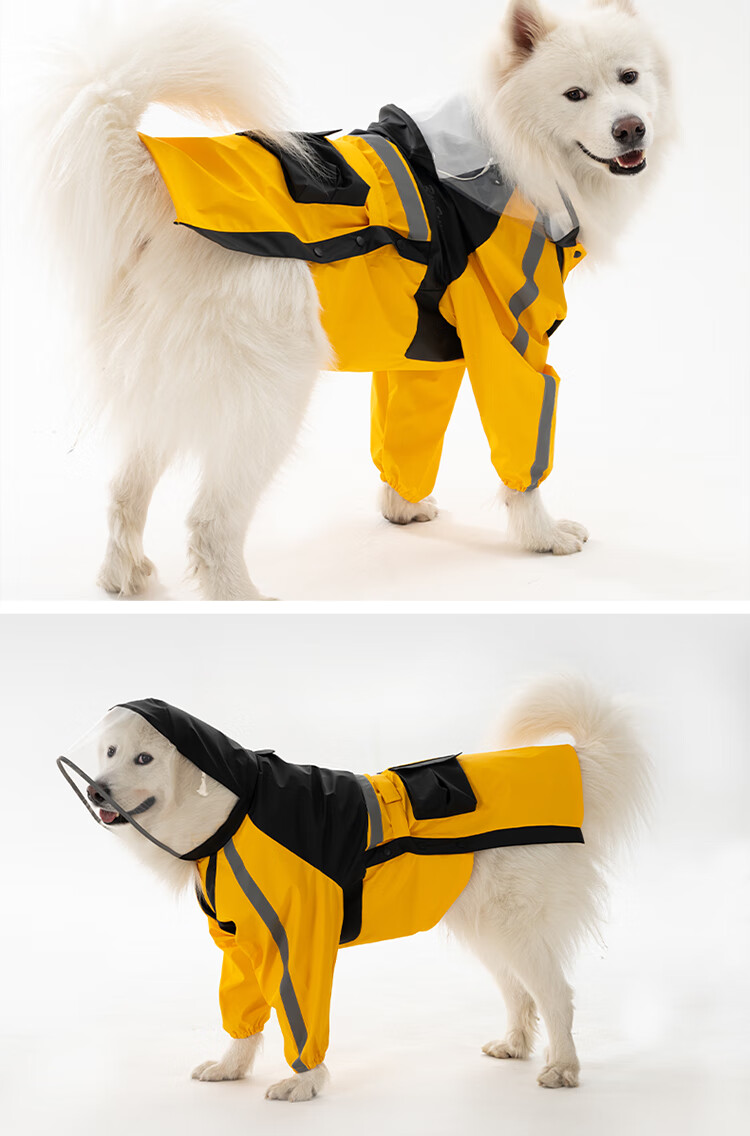 Qinfiman Dog Raincoat Large Dog Waterproof Hooded Rain Jacket for Golden Retriever Samoyed Alaskan Frost Blue 4XL 9