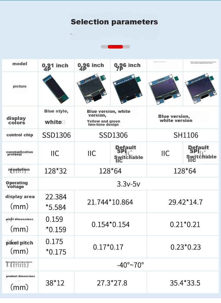 Diushitou OLED Display Module, 0.96 Inch, White, 7P Pins, 128*64 LCD Screen, SPI IIC Interface 3