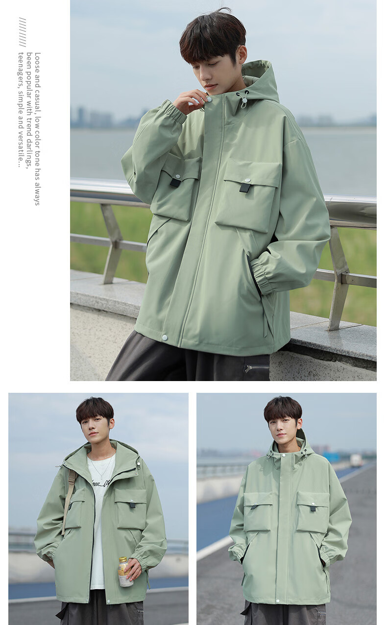 POUM American-Style Workwear Trendy Jacket for Men, Spring And Autumn Loose Fit Windproof Casual Coat, 2451 Orange-Red XL 10