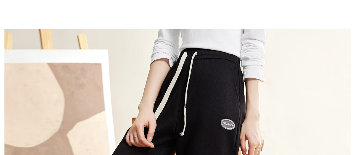 Halo Queen Women's Casual Pants, Spring And Autumn Side Striped Contrasting Color, Drawstring Elastic Waist, Summer Loose-Fitting Sweatpants, New Product H143R1011 36