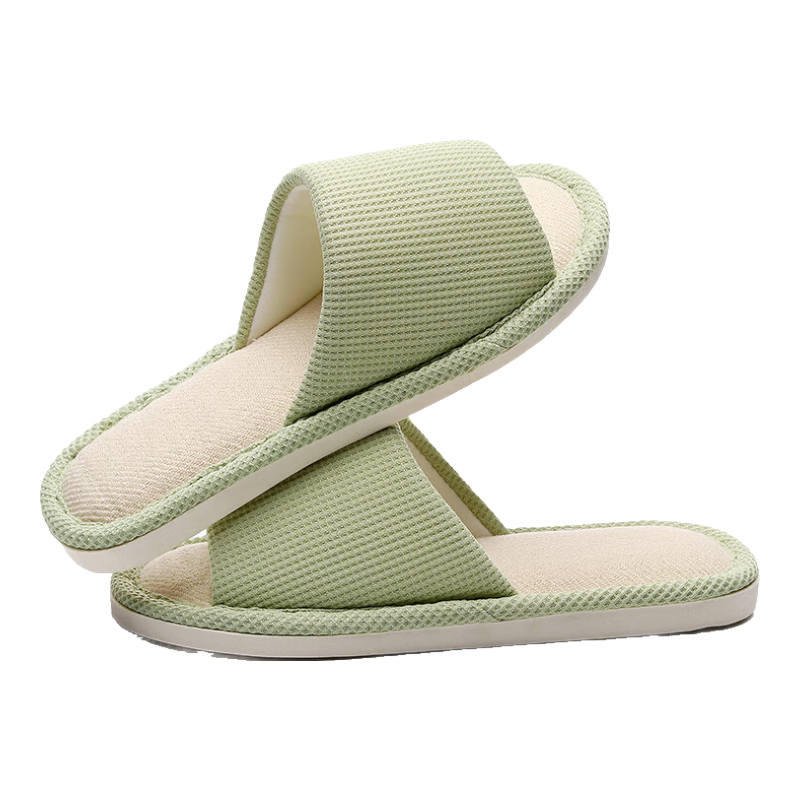 GUOLUOFEI Japanese-Style Linen Slippers for Men And Women, Indoor Couples Wooden Floor Soft-Soled Breathable All-Season Sandals, Green, Size 42-43