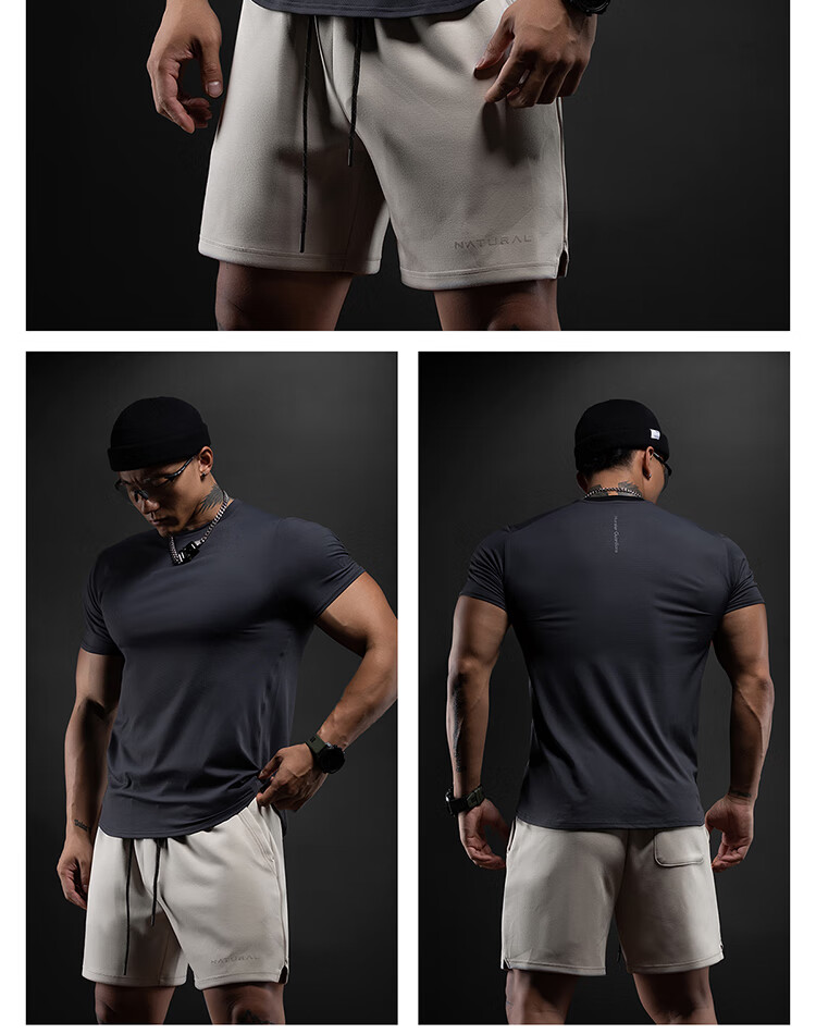 Monster Guardians Men's Sports Fitness Shirt Original Yarn Quick-Dry T-Shirt Lightweight Breathable Basic Running Training Short Sleeve Charcoal Black XL 30