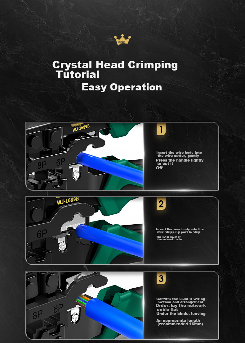 WANJEED Network Cable Crimper, Multifunctional Category 6 RJ45 Crimping Tool, Professional Grade 8P/6P Network And Telephone Line Stripper Cutter Three-In Wire Connector Tool WJ-1689B 22
