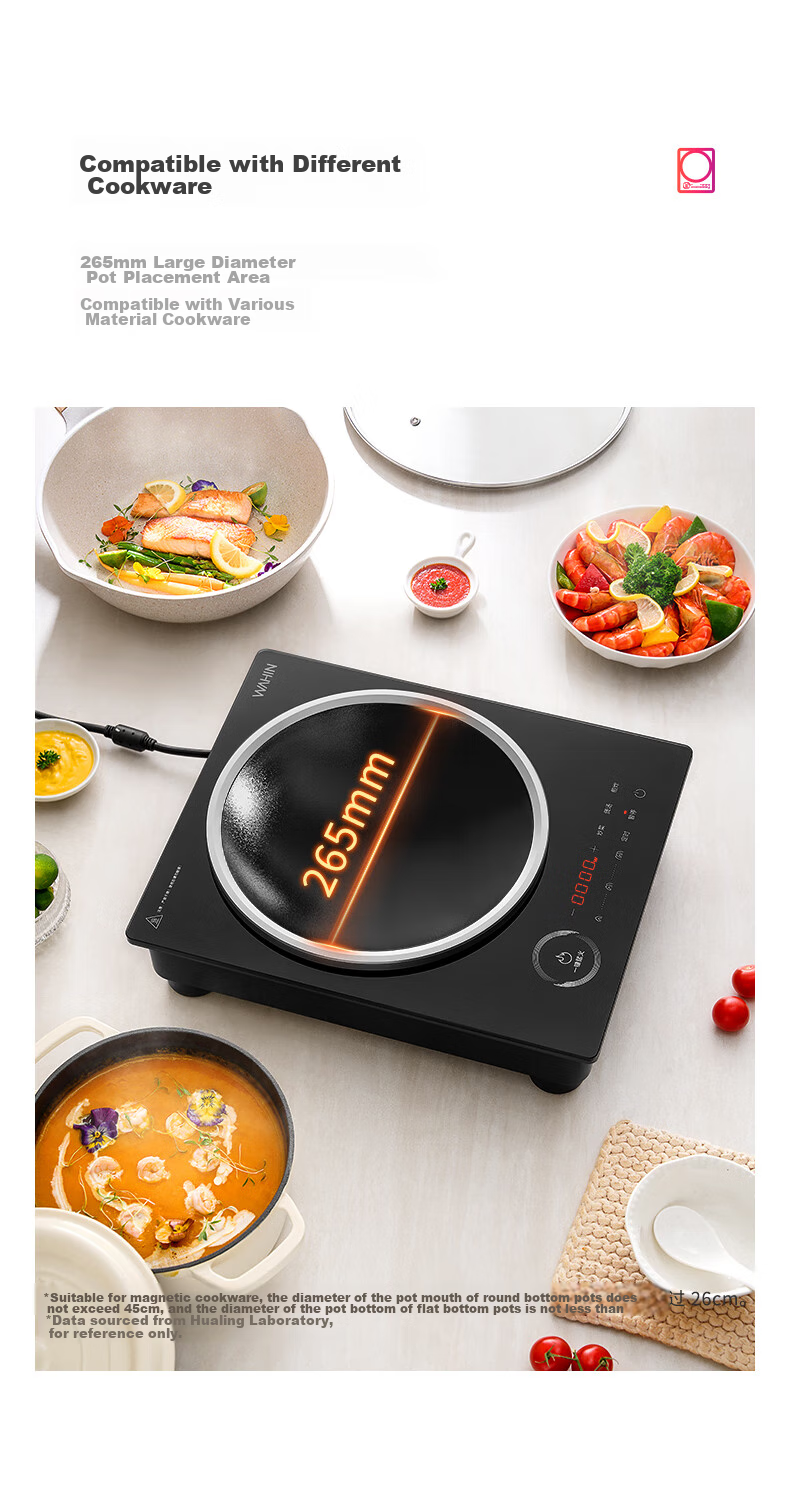Hualing Midea Electromagnetic Cooker, 2200W High Power, Wide Heat Distribution, Durable And Wear-Resistant Panel, Eight Heat Settings, Waterproof Induction Stove, Hot Pot Cooker WH-E22F02 9