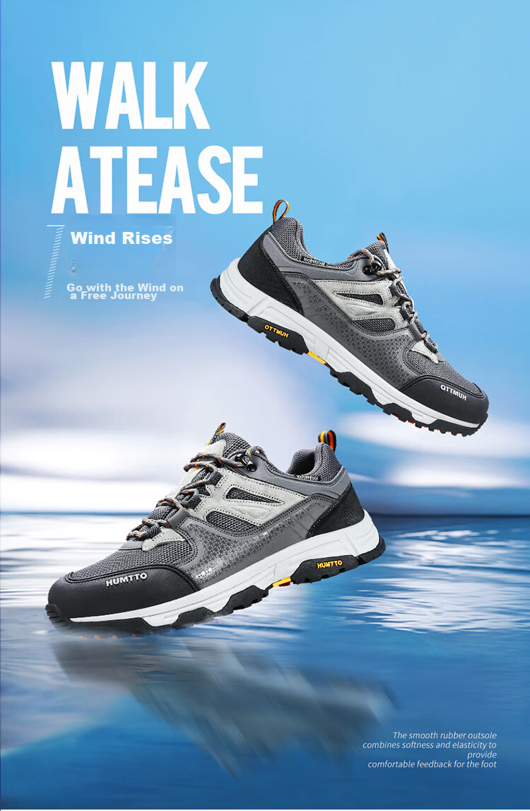 HUMTTO Waterproof Hiking Shoes, All-Season Low-Top Men's Non-Slip Trekking Shoes, Outdoor Casual Men's Footwear, Dark Gray, Size 39 1