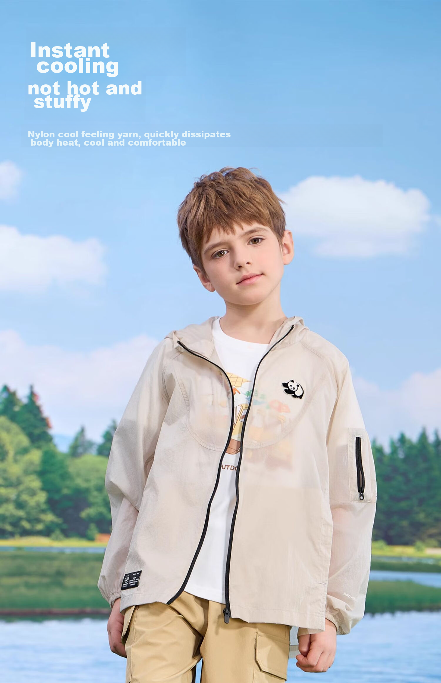 CAMEL Children's Skin Coat Jacket, Cool-Feeling for Older Kids, UPF50+ Sun Protection Clothing [Panda Co-Branded Edition] A64BA68158 9