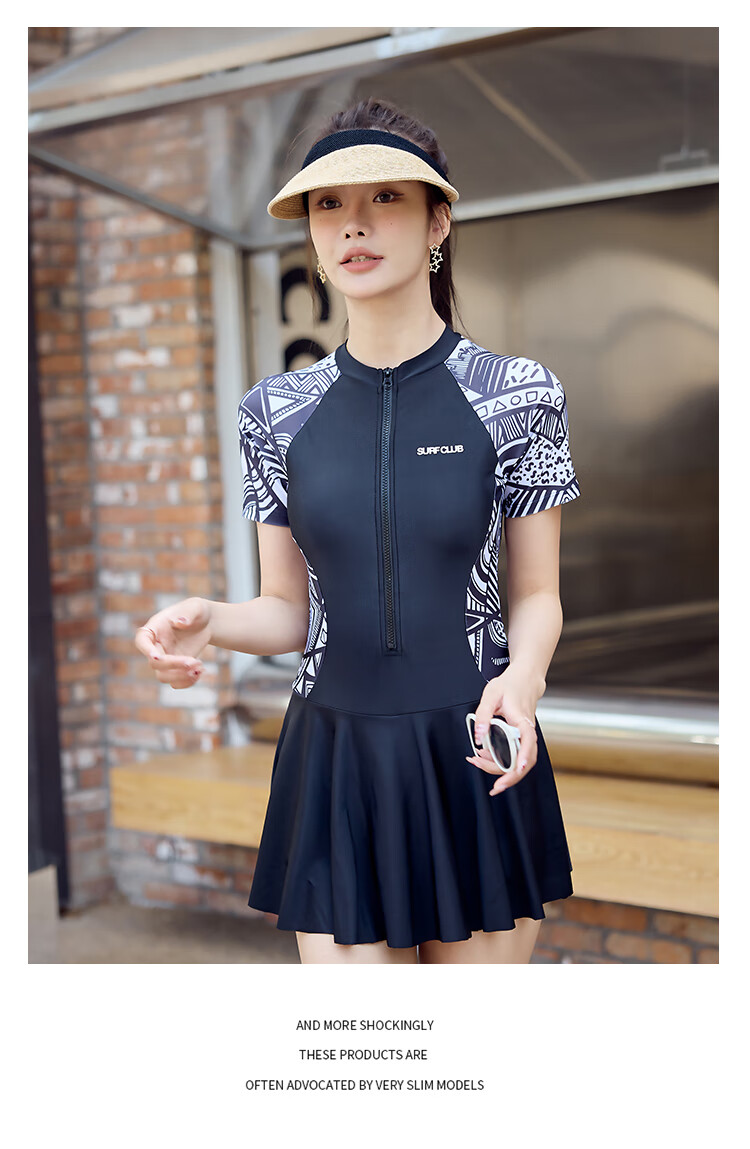 LangSha One-Piece Swimsuit for Women, Square-Leg Skirt Style, Conservative, Slimming, Suitable for Beach And Hot Springs, Plus Size Swimwear, Black, M 10