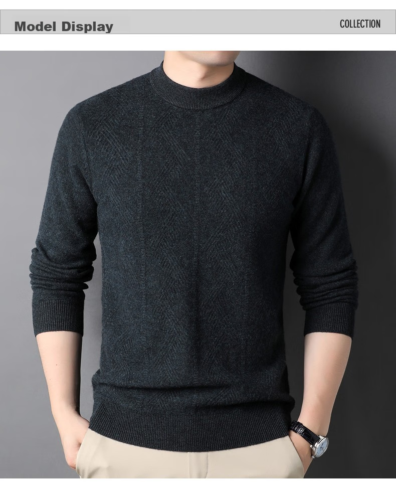 Hengyuanxiang Men's Thick 100% Pure Wool Sweater, Winter Red Knit Pullover for Young And Middle-Aged Men, New Year Style 14