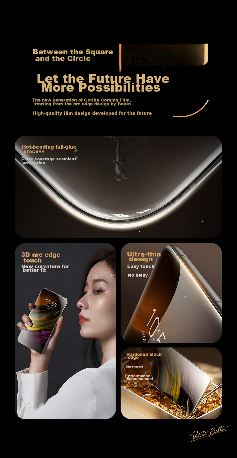 Benks Tempered Glass Screen Protector for Huawei Mate60 Pro/Pro+/RS, Hot-Bending Curved Surface AR Anti-Glare Anti-Reflective Full Coverage HD Protective Film 2