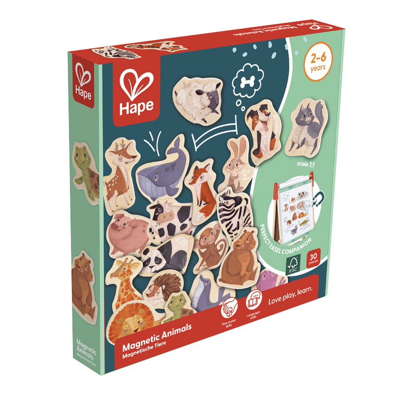 Hape (Germany) Early Education Toy Refrigerator Drawing Board, Black And White Board with Animal Magnets, Gift for Boys And Girls E2002