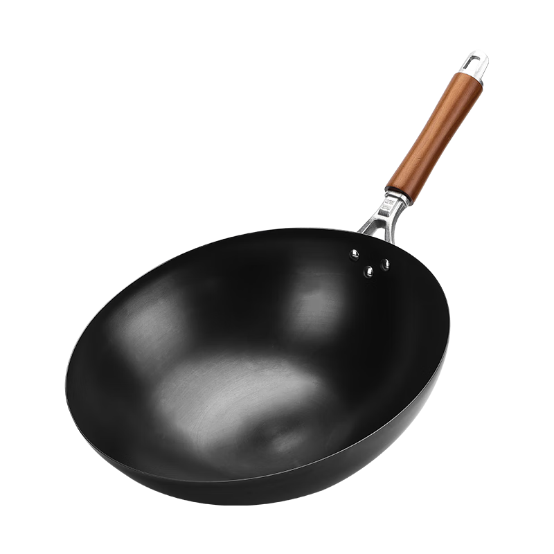 Jincun Wok Iron Pan Lightweight Stir-Fry Pan Non-Coated Rust-Resistant Round Bottom Pure Iron Non-Stick for Gas Stove 34cm