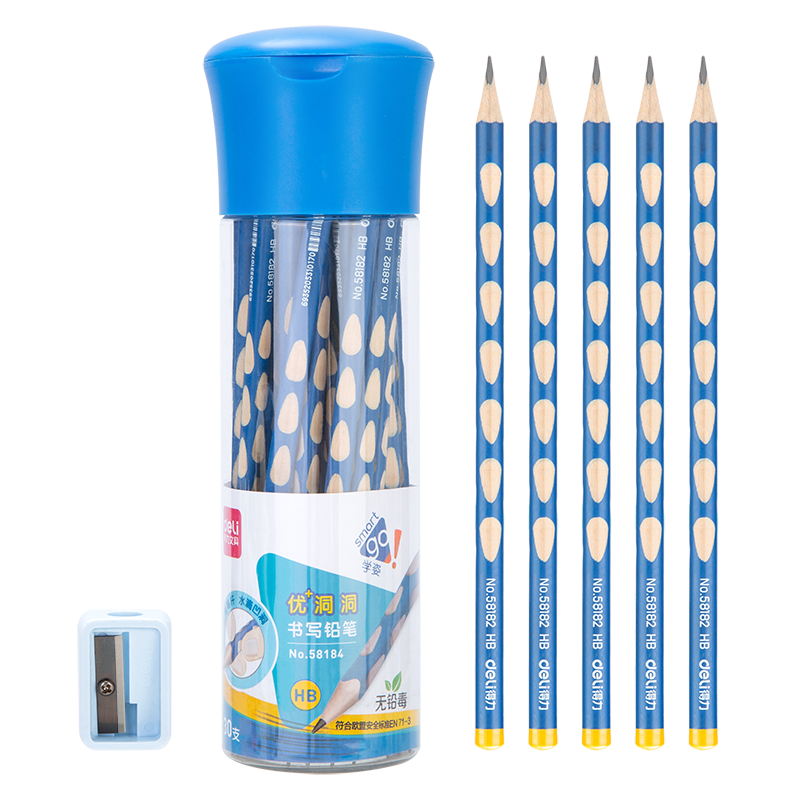 Deli Perforated Pencils, 30 Pieces, HB Lead, Triangular Shaft, Easy Grip, Children's Posture-Correcting Pencils, Student Writing Practice Pencils, 58184 School Supplies for Students