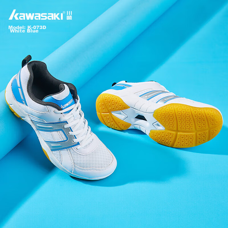 KAWASAKI Badminton Shoes for Men And Women, Durable Breathable Professional Competition Training Sports Shoes K-073D White Blue 35