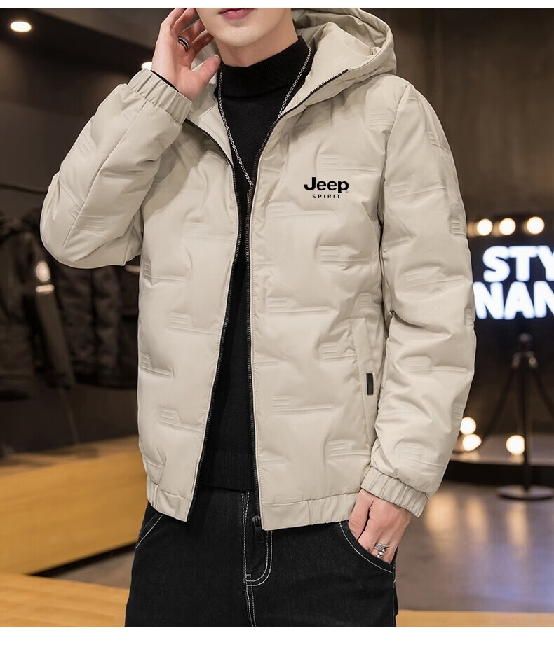 JEEP SPIRIT Men's Cotton Jacket, Autumn And Winter Thickened Padded Coat, Hooded Windproof Warm Casual Versatile Outerwear 14