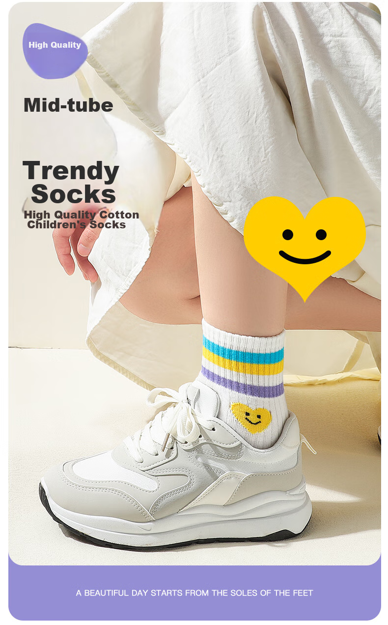 LangSha Kids Socks Girls Spring Autumn Winter Four Seasons Mid-Calf Comfortable Breathable Cotton Socks Cute Big Children 5 Pairs Pack 2