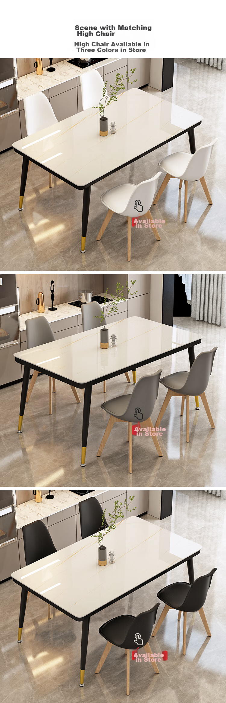 Fanshe Dining Table Set for Home Use, 4-6 Person Table with Chairs, Rock Slab Pattern Glass Small Apartment Dining Table And Chair Set 6