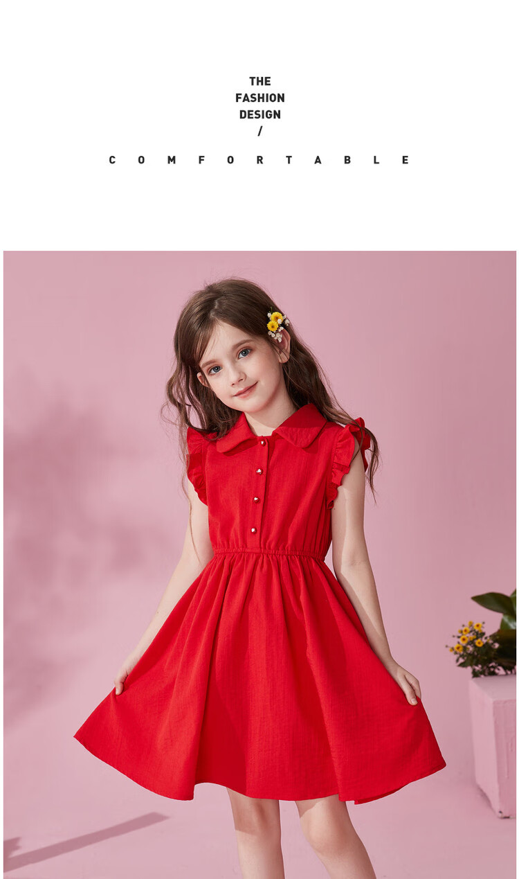 ASK JUNIOR Girls' Summer Dress, Sleeveless Children's Ruffle Trim Thin Shirt Collar Vacation Princess Dress 12