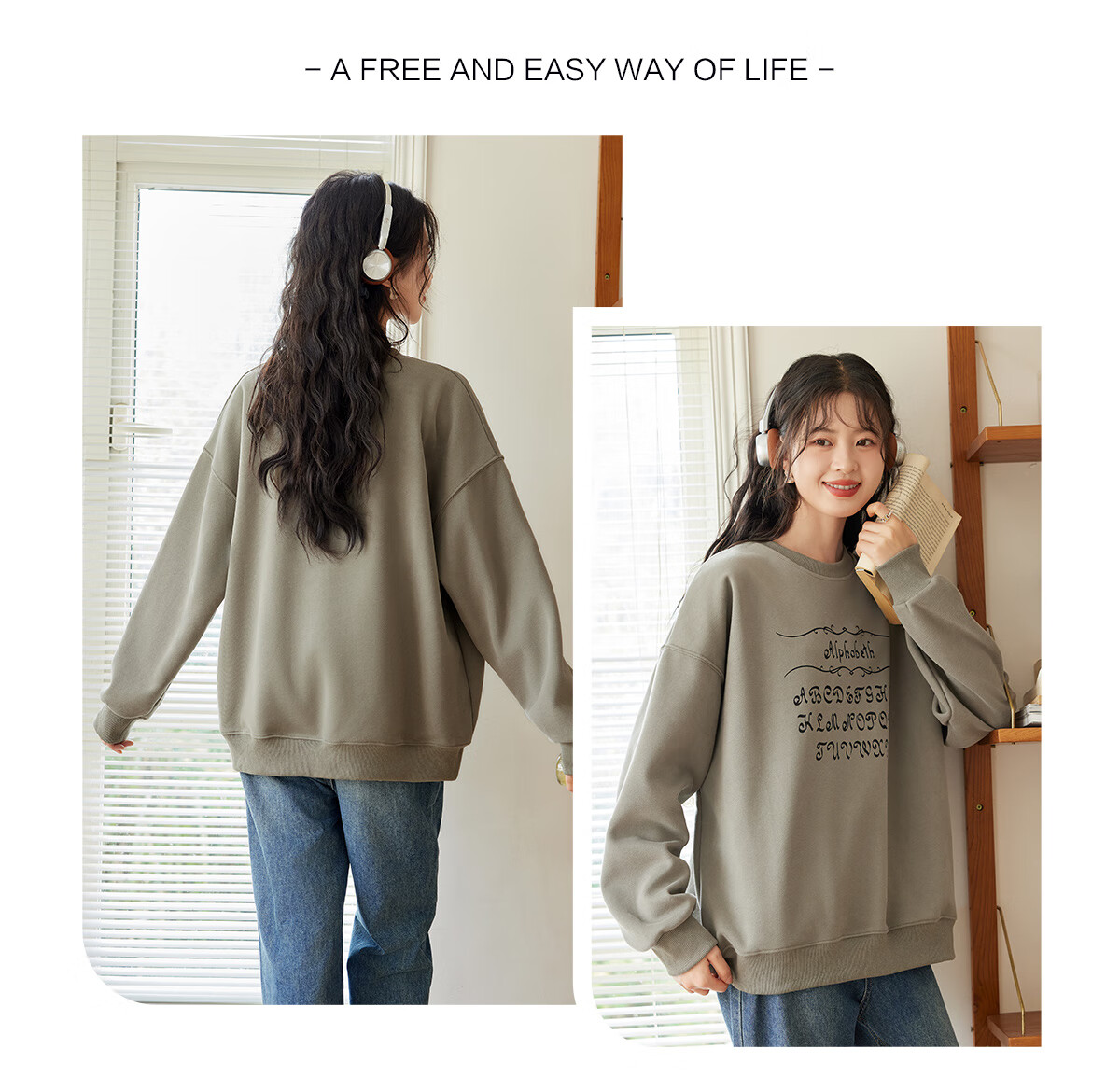 Halo Queen Women's Sweatshirt, Spring And Autumn Round Neck, Letter Print, Fashionable Versatile Comfortable Casual Pullover Top, New Product H143W1028 20