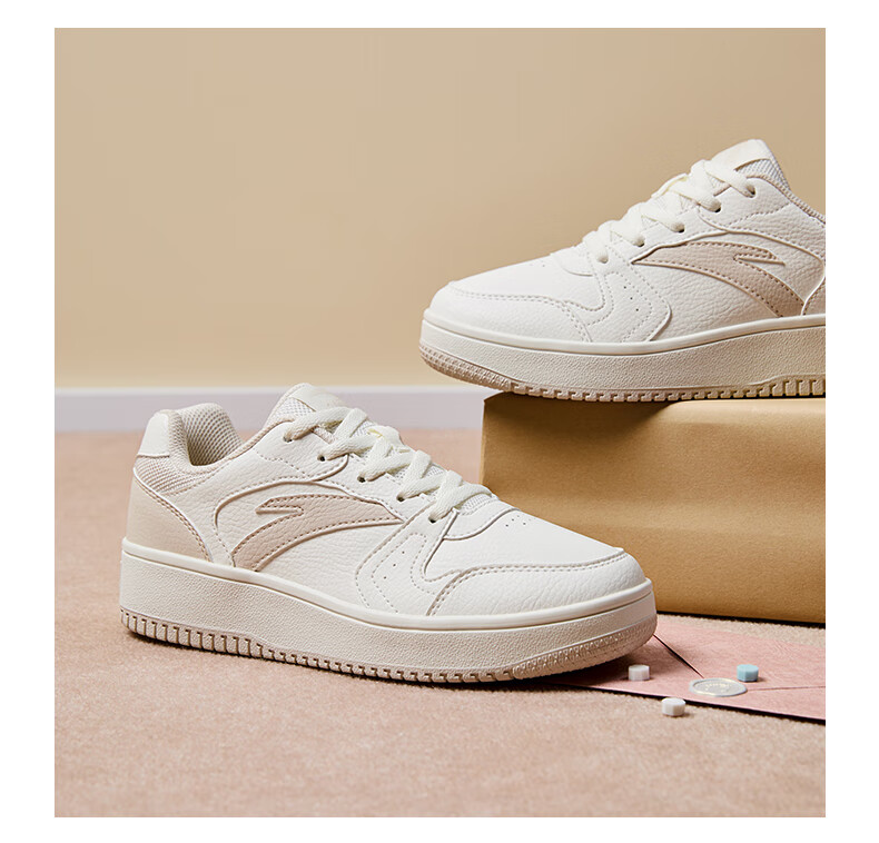 Anta Origin Year 2.0 Women's Thick-Soled Skate Shoes Casual White Sneakers Retro Trendy Height-Increasing Sports Shoes for Students Couples 26