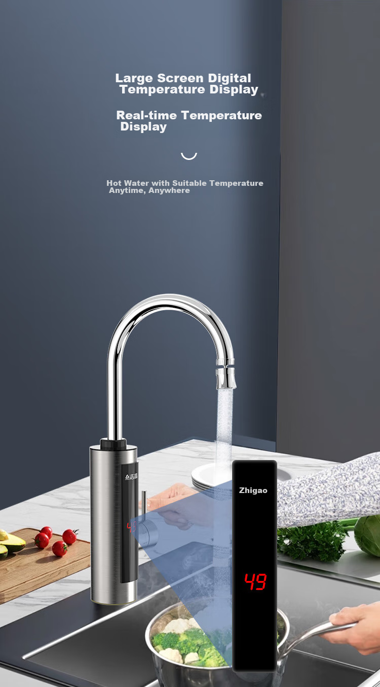 CHIGO Stainless Steel Constant Temperature Electric Water Faucet, Variable Frequency Constant Temperature Rapid Heating Household Cold And Hot Dual-Use Electric Water Heater, Bottom Inlet Instant Heating Type ZG-KBS31B with Free Leak Protectio 8