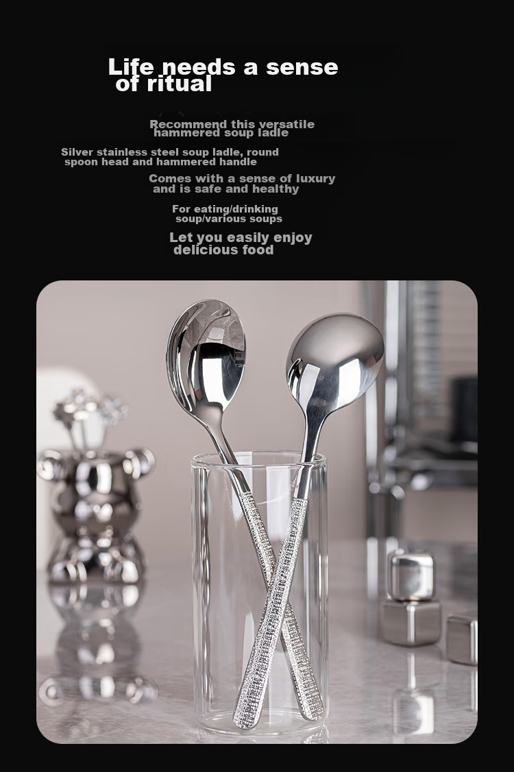 Banwushenghuo 304 Stainless Steel Soup Ladle, High-Quality Serving Spoon, Thickened Long-Handled Public Spoon, Round-Bottom Dining Spoon, Rice Spoon, Soup Ladle 5