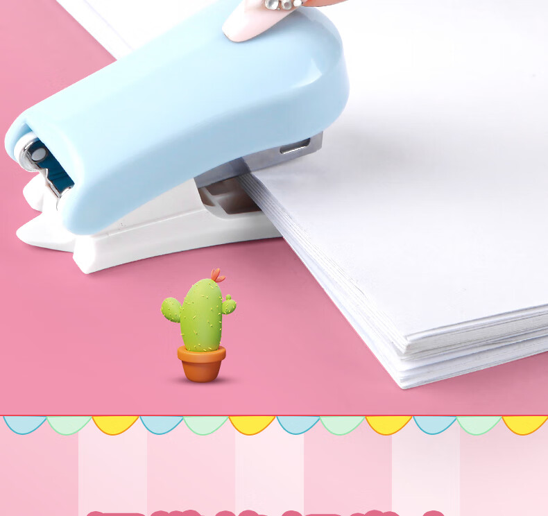 Touch Fish Stapler Cartoon Mini Set Cute Mini Student Stationery Flower Shop Floral Multi-Functional Binding Machine Stapler Exam Paper Stapler Pink 7
