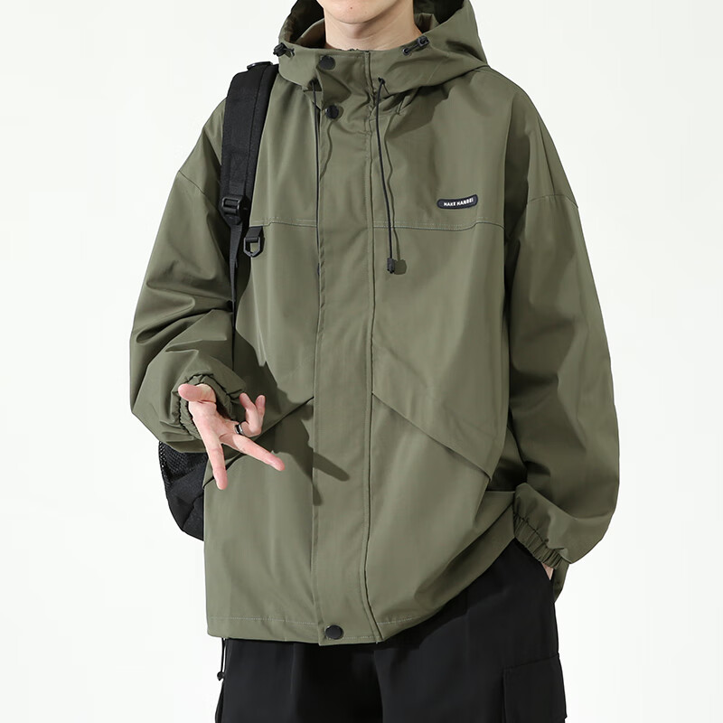 Dingfengbaoluo Men's Jacket, Spring Hooded Casual Workwear, Trendy Mountain-Style Outerwear for Men, JK021 Army Green 2XL