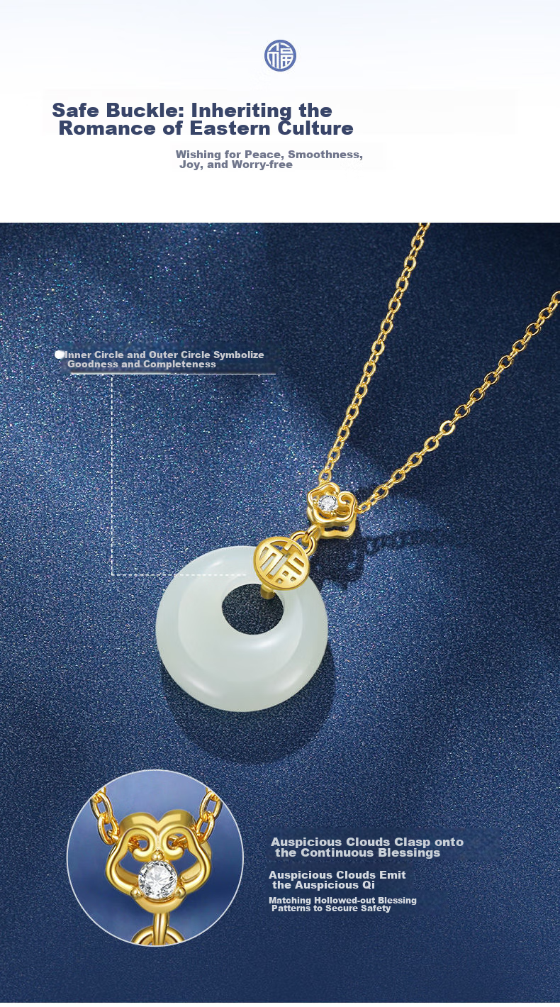 Dijing Peace Buckle Sterling Silver Necklace for Women with Hetian Jade Pendant, Elegant High-End Jade Pendant, Thoughtful Practical Birthday Gift for Wife 4