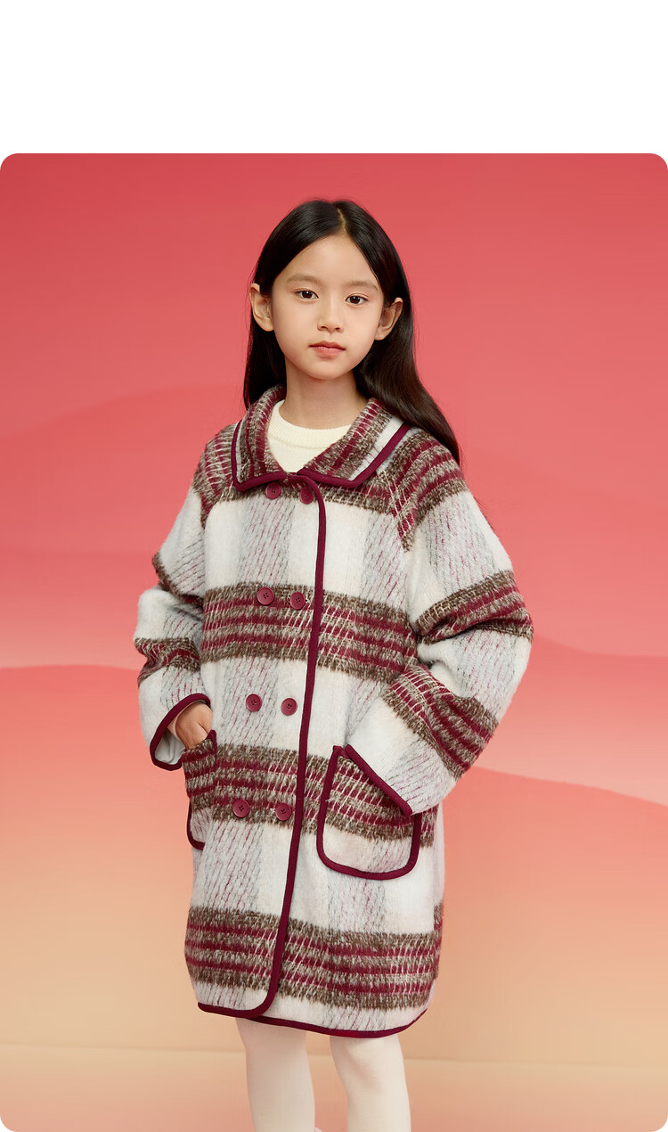 BALABALA Girls' Outerwear, Children's Spring And Winter Clothing, Toddler Vintage Plaid Wool Coat 14