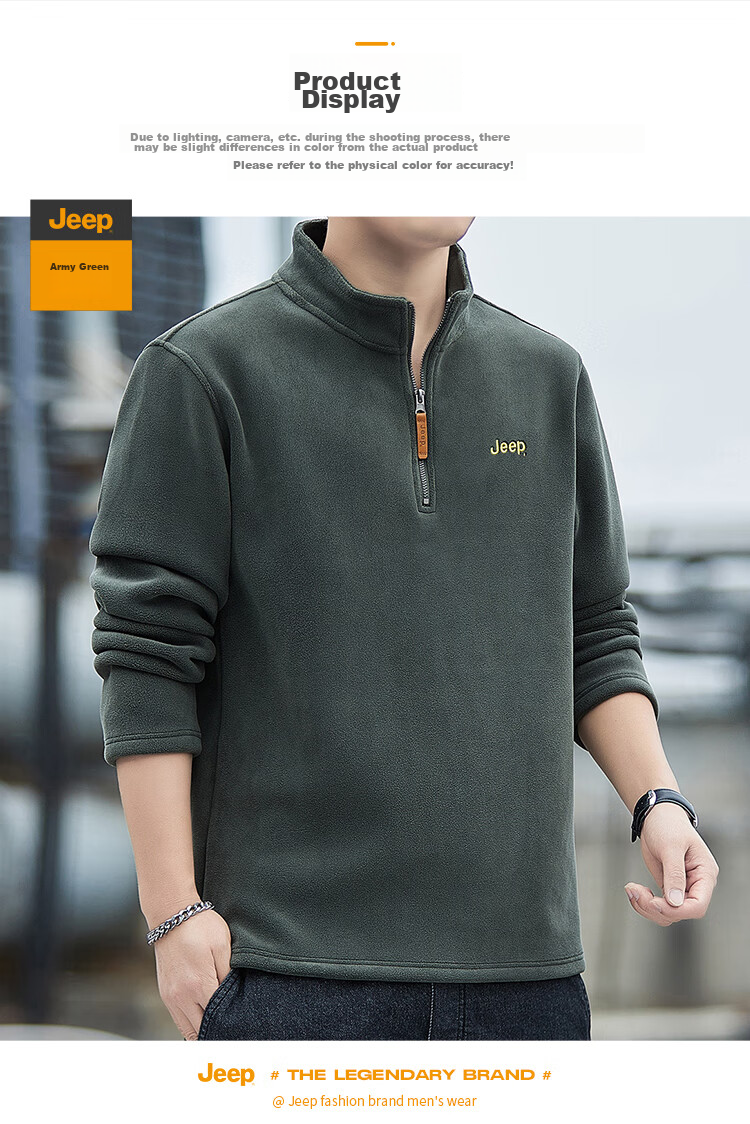 JEEP Men's Sweatshirt, Loose-Fitting Long-Sleeve T-Shirt for Autumn And Winter, Fleece-Lined Thick Warm Clothing, Black, 3XL 13