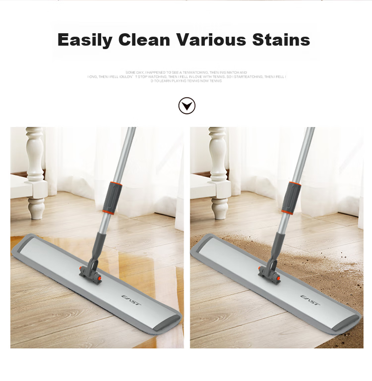 EAST Flat Mop, 60cm Aluminum Alloy Handle, 1.48cm Thick, 2 Cloths Included, Household All-In Mop, Lightweight Dust Push And Floor Cleaning Mop 7