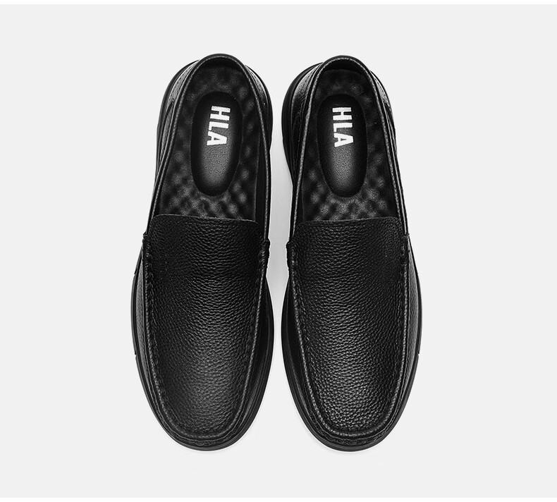 HLA Men’s Soft Sole Loafers Slip-On Casual Leather Shoes HAAPXM2FFE210 Black Size 44 30