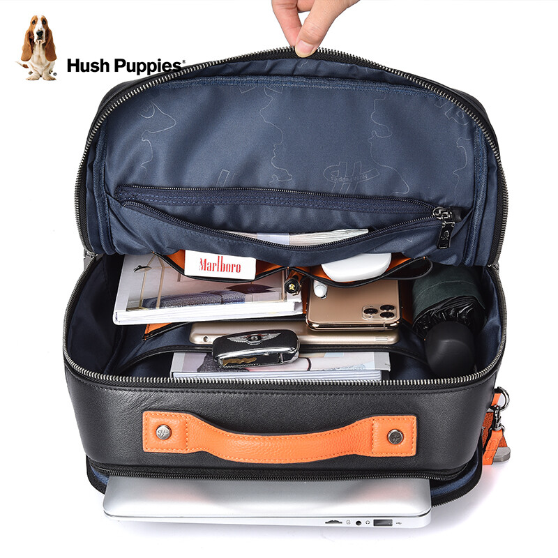 Hush Puppies Leather Backpack for Men, Top-Grain Cowhide Laptop Bag, 14-Inch Business Casual Travel Backpack, Birthday Gift