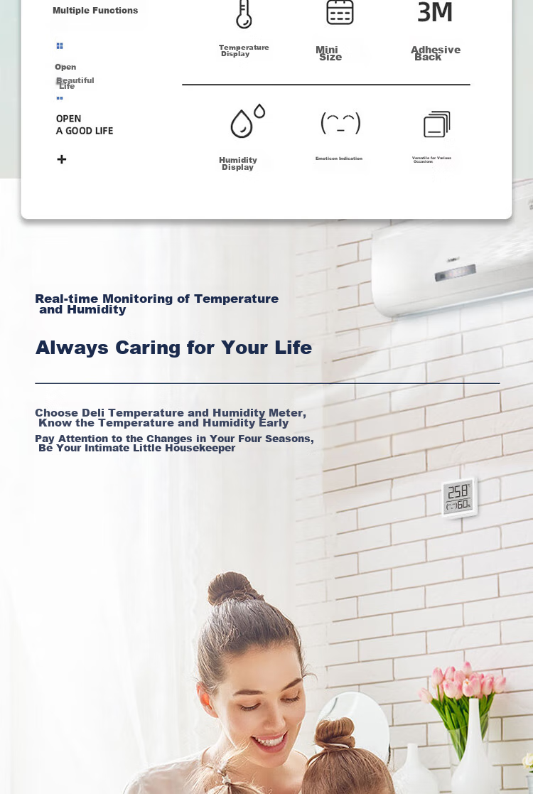 Deli LCD with Alarm Clock, Electronic Thermometer And Hygrometer, Bathroom And Baby Room Temperature And Humidity Monitor, 8813 2