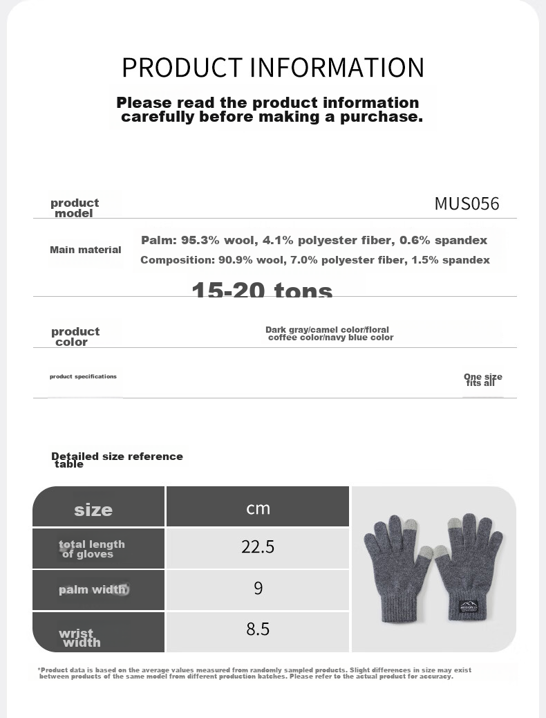 MISSION UV Sheepskin Warm Gloves for Men, Thick Winter And Autumn Outdoor Cycling Driving Anti-Cold Touchscreen Compatible Knitted Gloves 9