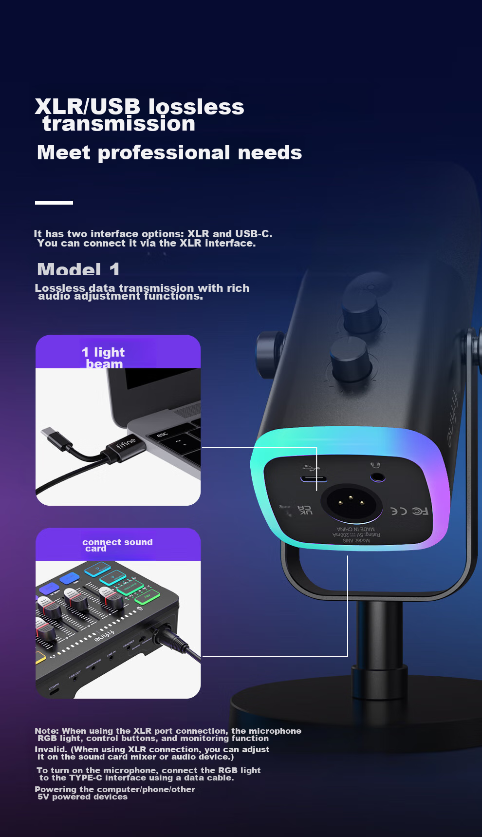 FIFINE Dynamic Noise-Cancelling USB Computer Microphone for Desktop Streamers, Live Streaming, Gaming, Recording, Karaoke, Video Use, with External Sound Card Support, Desktop RGB Microphone, Wired Microphone AM8 Black 13