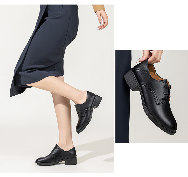 LAORENTOU Women's Shoes, Fashionable Chunky Heel Work Shoes, Round Toe Versatile Commuter Women's Flats, Mom Shoes, LB33262, Black, Size 39 10