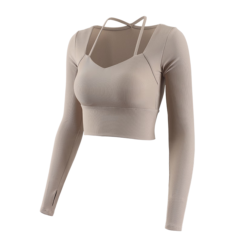 ACKDCS Women's Yoga Wear for Autumn, Waist-Cinching Slimming Sports Tennis Cycling Professional Pilates Long-Sleeve Fitness Top with Chest Pads