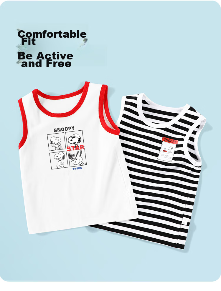 SNOOPY Children's Clothing, Boys' Sleeveless Vest Top, 2-Piece Set, for Young Children, Summer Thin Breathable Clothes 3