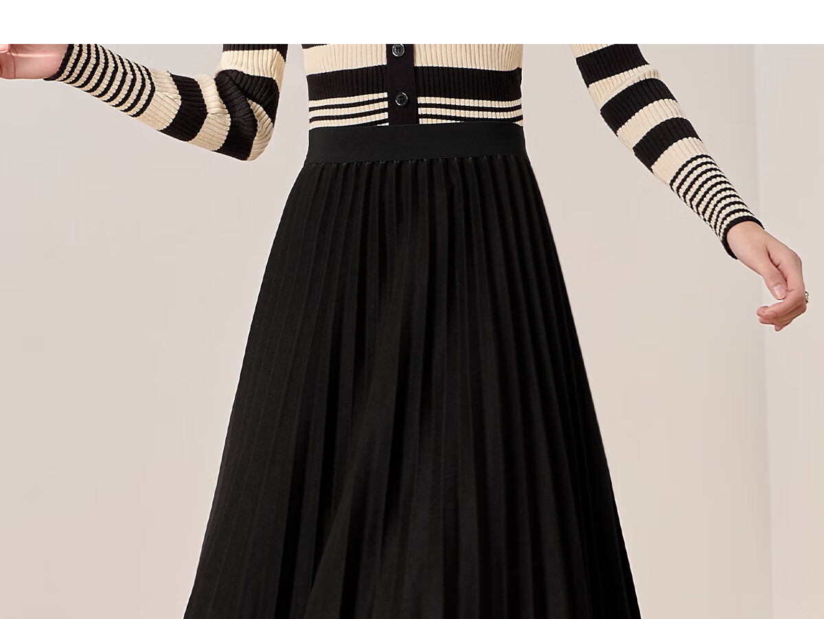 Chushen Spring And Autumn High-Waisted A-Line Midi Skirt for Women, Fashionable Versatile Pleated Skirt S13KB2098 Black 21