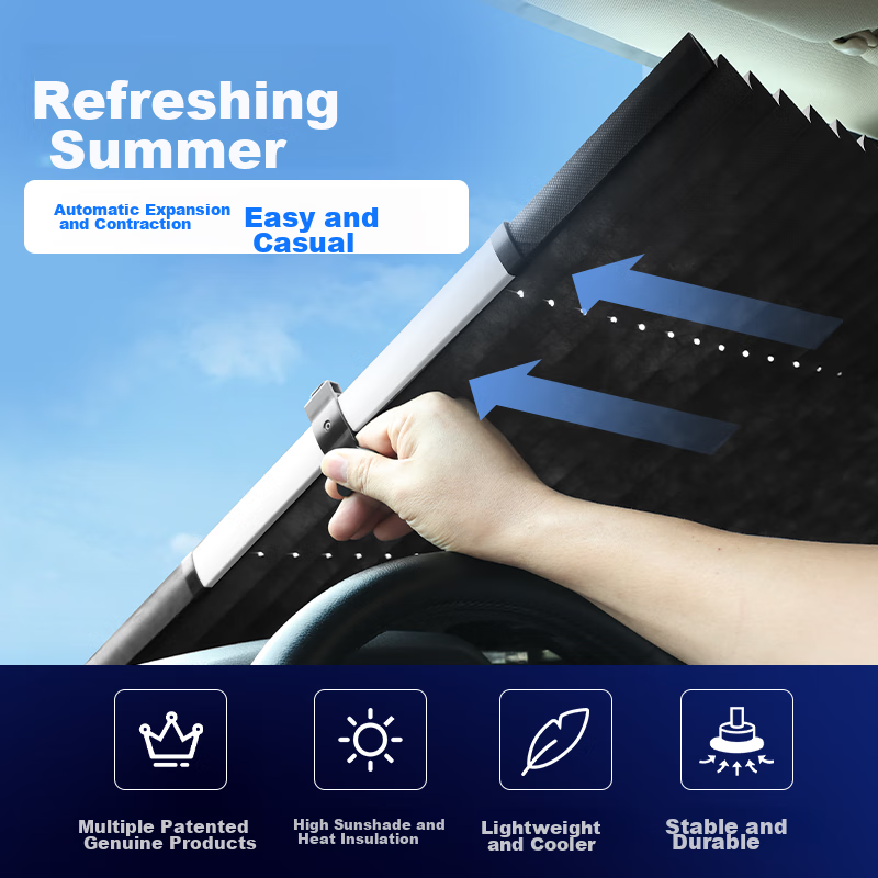 Huashi Car Sunshade, Front Windshield Automatic Retractable Suction Cup Type, Specialized Car Sunshade, Windshield Sunshade And Heat Insulatio