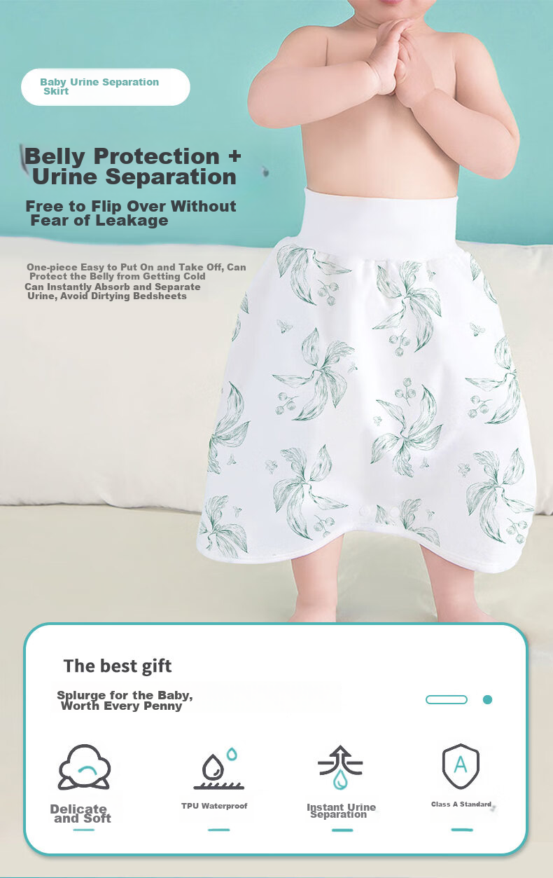 Nanjiren Washable Baby Diaper Cover, High-Waist Breathable Waterproof Diaper Pad, Anti-Side Leak, Colorful World 1