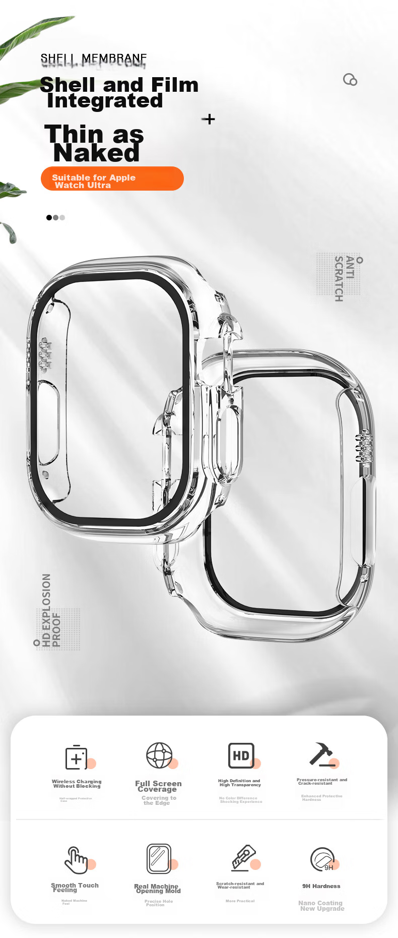 Weiqiantu [Shell And Film Integrated] Protective Case for Apple Watch S11/S10, Compatible with Apple IWatch Ultra 4/3/9/8/SE 3, Protective Case with Integrated Tempered Glass Film 1